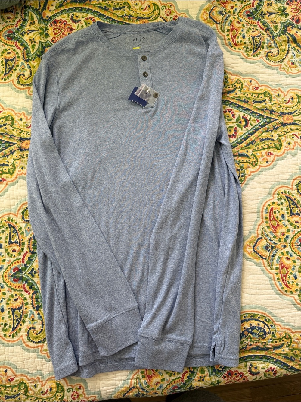 Apt. 9 Men's Heathered Light Blue Henley Long Sleeve Shirt
